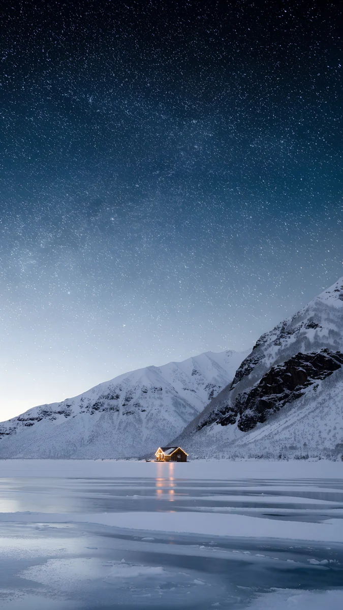 Frozen Lake Cabin wallpaper 4K