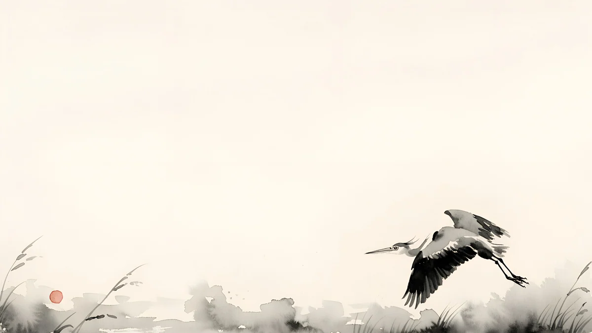 Ink Moon Heron — japan wallpaper