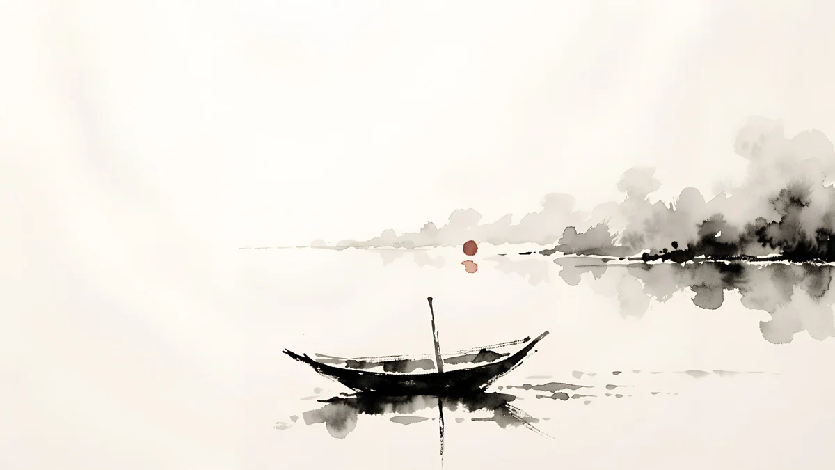 Ink Moonlit Boat — japan wallpaper