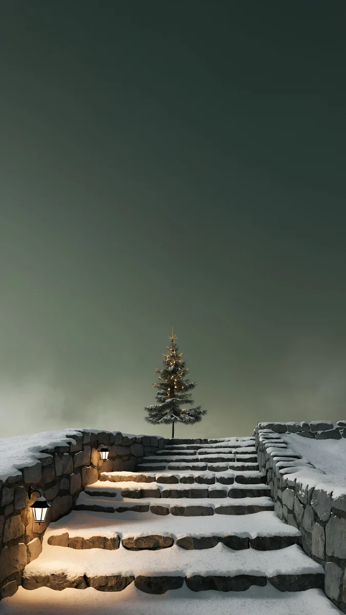 Lantern Snow Stairs wallpaper 4K