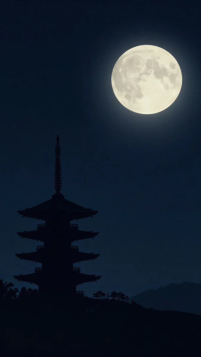 Pagoda Moon wallpaper 4K