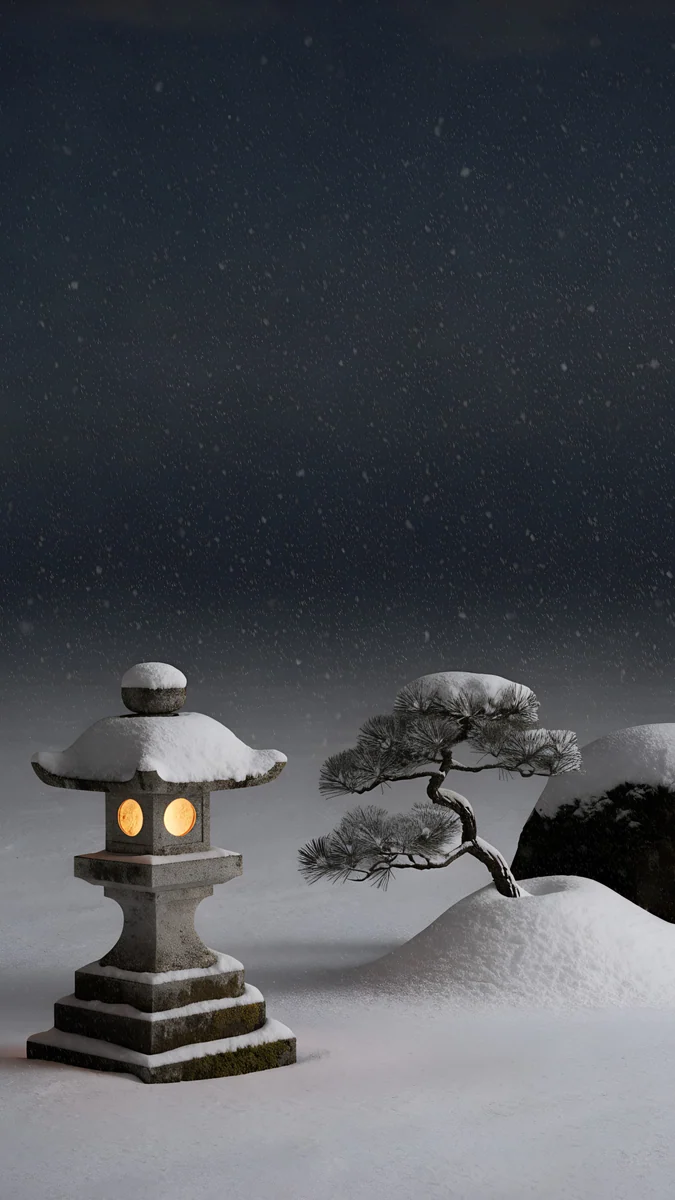 Snow Lantern Garden wallpaper 4K