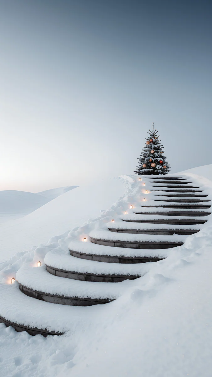 Snow Stair Tree wallpaper 4K